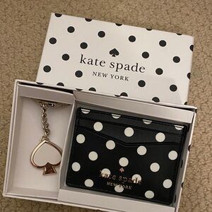 kate spade Black and White Polka Dot Card Holder with Spade Key Charm